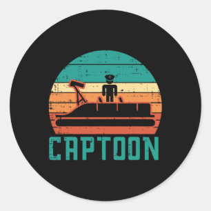 Captoon Boat Sunset Retro Pontoon Captain Men Boys Classic Round Sticker