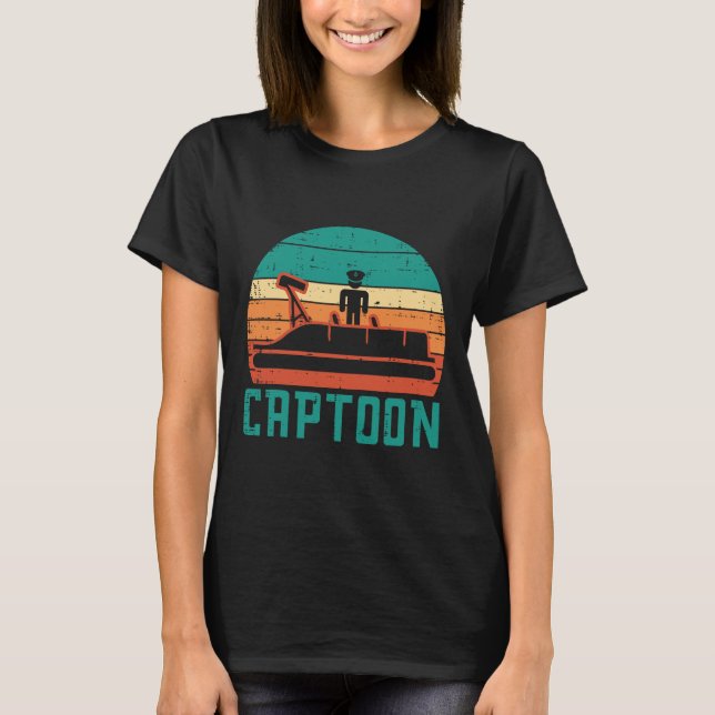 Captoon Boat Sunset Retro Pontoon Captain Men Boys T-Shirt (Front)