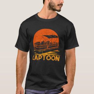 Captoon Pontoon Boat Captain Retro Sunset T-Shirt