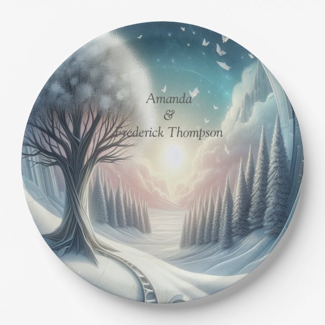 Capture Art Winter Scene & Snow and Ice Crystals Paper Plate (Front)