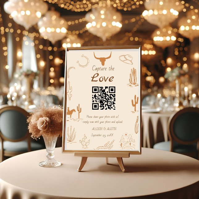 Capture love QR code Western cowboy boots wedding Pedestal Sign (Creator Uploaded)
