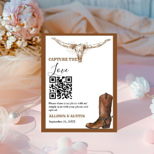 Capture love QR code Western cowboy boots wedding Pedestal Sign