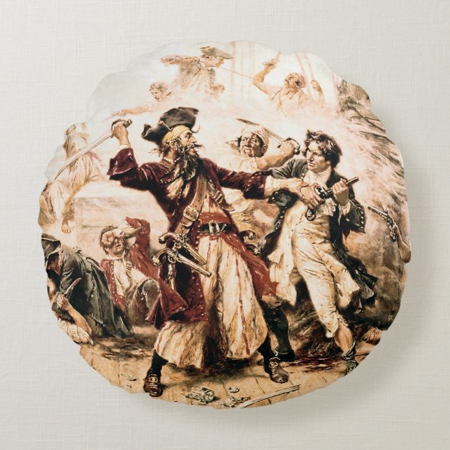Capture, Pirate Blackbeard, Queen Anne's Revenge Round Cushion (Front)