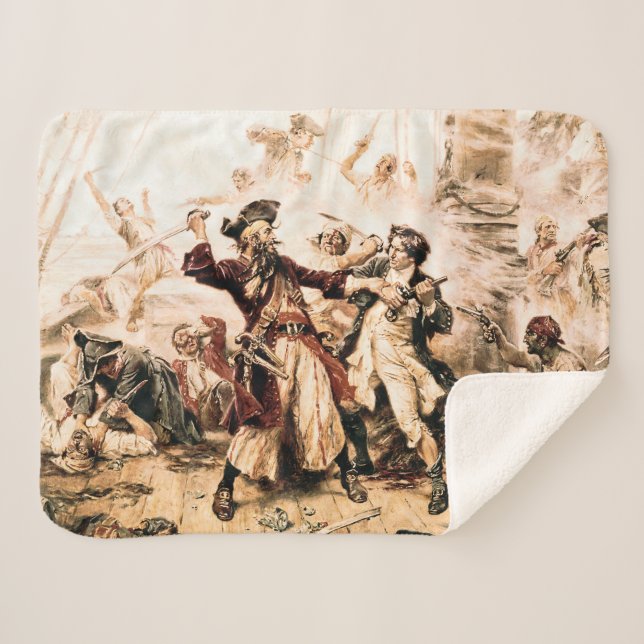 Capture, Pirate Blackbeard, Queen Anne's Revenge Sherpa Blanket (Front (Horizontal))