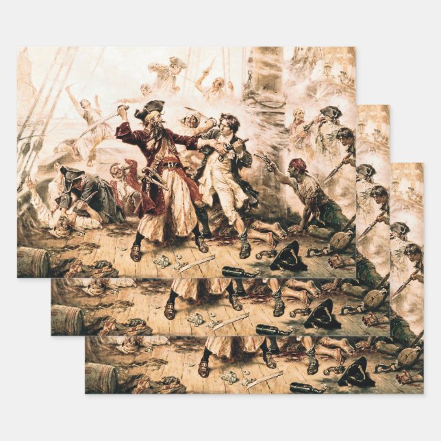 Capture, Pirate Blackbeard, Queen Anne's Revenge Wrapping Paper Sheet (Set)