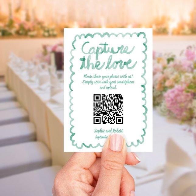 Capture Share Photos QR Code Whimsical Green Frame Enclosure Card (Creator Uploaded)