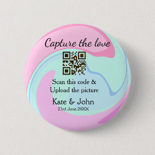 Capture the love add QR scan marble pink blue mix 6 Cm Round Badge