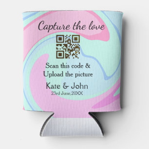 Capture the love add QR scan marble pink blue mix Can Cooler