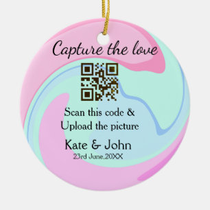 Capture the love add QR scan marble pink blue mix Ceramic Tree Decoration