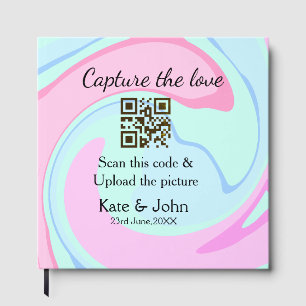 Capture the love add QR scan marble pink blue mix Guest Book