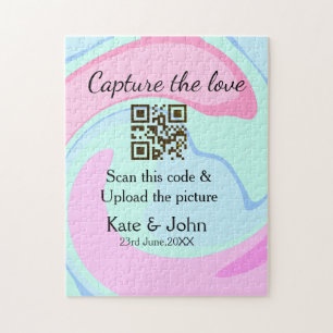 Capture the love add QR scan marble pink blue mix Jigsaw Puzzle