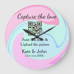 Capture the love add QR scan marble pink blue mix Large Clock