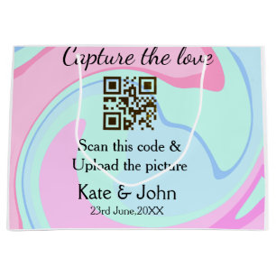Capture the love add QR scan marble pink blue mix Large Gift Bag