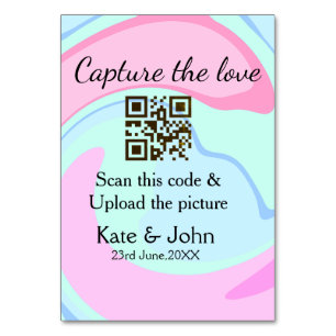 Capture the love add QR scan marble pink blue mix Table Number