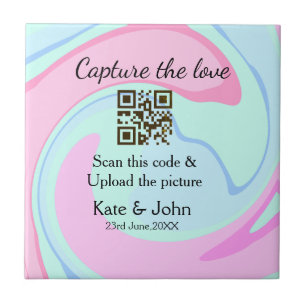 Capture the love add QR scan marble pink blue mix Tile