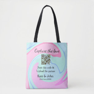 Capture the love add QR scan marble pink blue mix Tote Bag