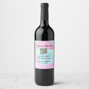 Capture the love add QR scan marble pink blue mix Wine Label