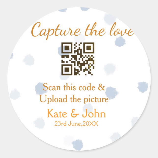Capture the love add QR scan upload picture blue o Classic Round Sticker (Front)
