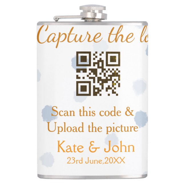 Capture the love add QR scan upload picture blue o Hip Flask (Front)
