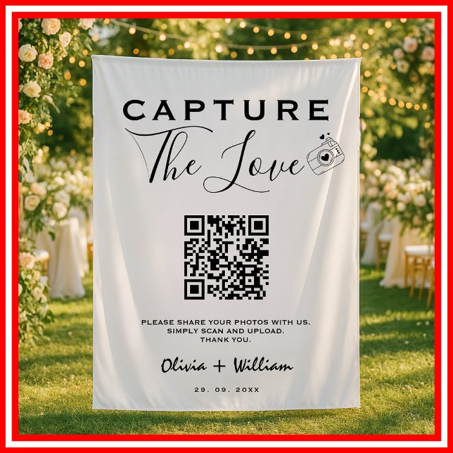 Capture The Love Modern QR Code Wedding Backdrop Tapestry (Creator Uploaded)