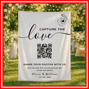 Capture The Love Photo QR Code Wedding Backdrop Tapestry