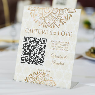 Capture the love photo sharing qr  golden mandala pedestal sign
