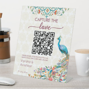 Capture the love photo sharing qr peacock pedestal sign
