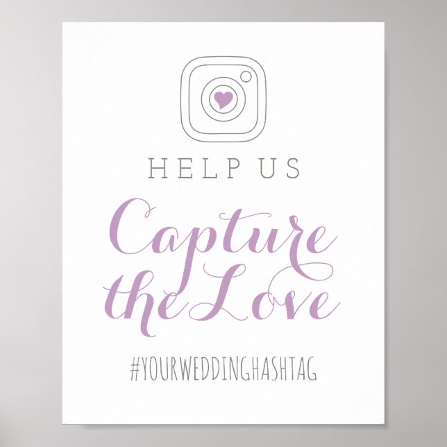 Capture the Love Purple Wedding Hashtag Sign (Front)