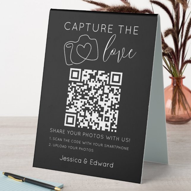 Capture The Love Qr Code Black Chic Modern Wedding (In SItu (Table))