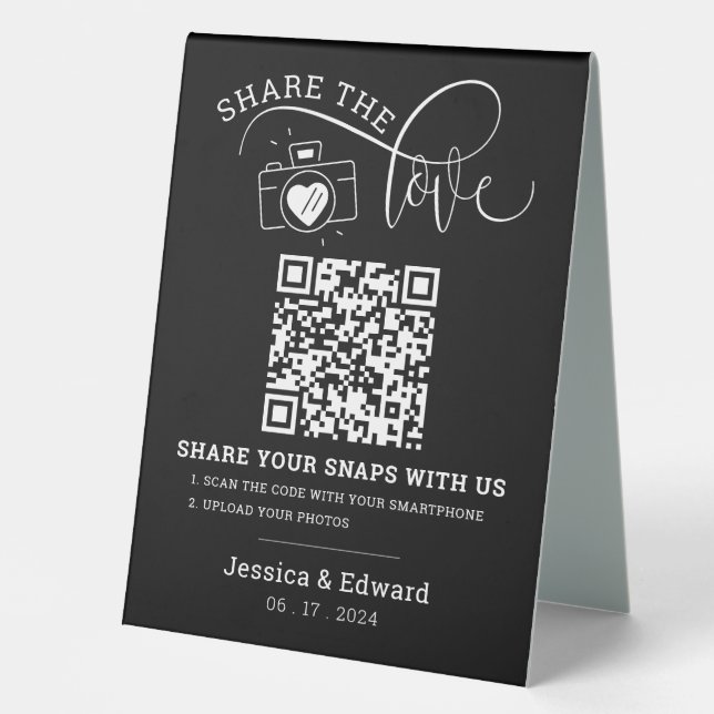 Capture The Love Qr Code Black Chic Modern Wedding (Front)