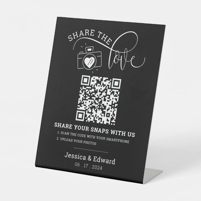 Capture The Love Qr Code Black Chic Modern Wedding Pedestal Sign (Front)
