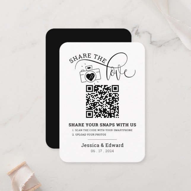 Capture The Love Qr Code Black Chic Modern Wedding Place Card (Front/Back In Situ)