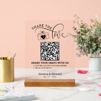 Capture The Love Qr Code Black White Chic Wedding Acrylic Sign