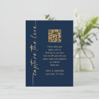 Capture the Love QR Code Navy Gold Wedding Card
