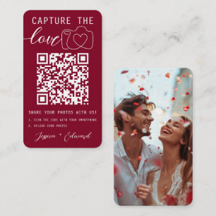 Capture The Love Qr Code Photo Burgundy Wedding Place Card