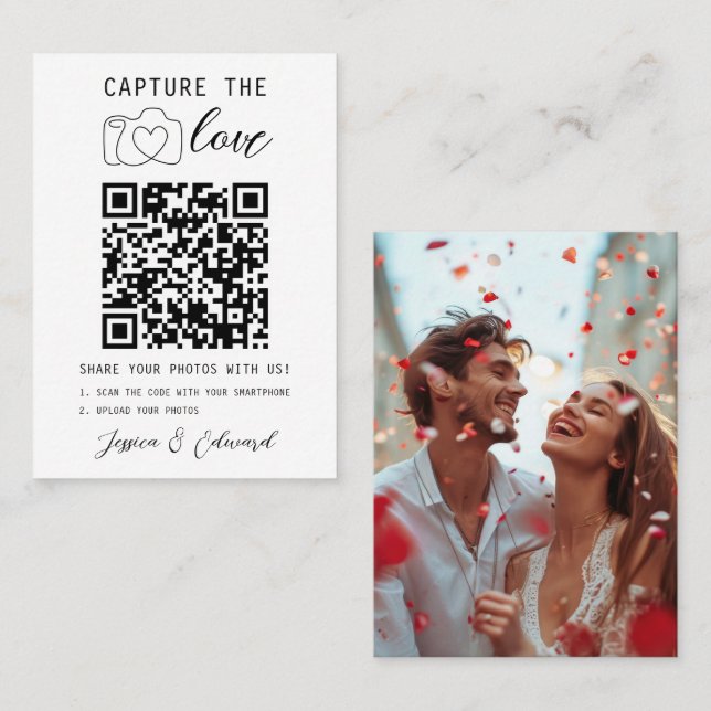 Capture The Love Qr Code Photo Modern Wedding Place Card (Front/Back)
