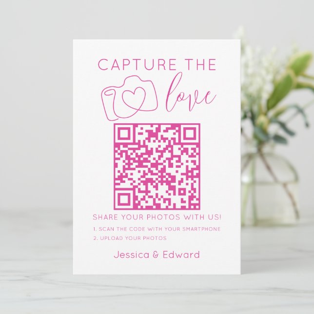 Capture The Love Qr Code Pink Chic Modern Wedding (Standing Front)