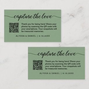 Capture the love QR code wedding photo share green Enclosure Card