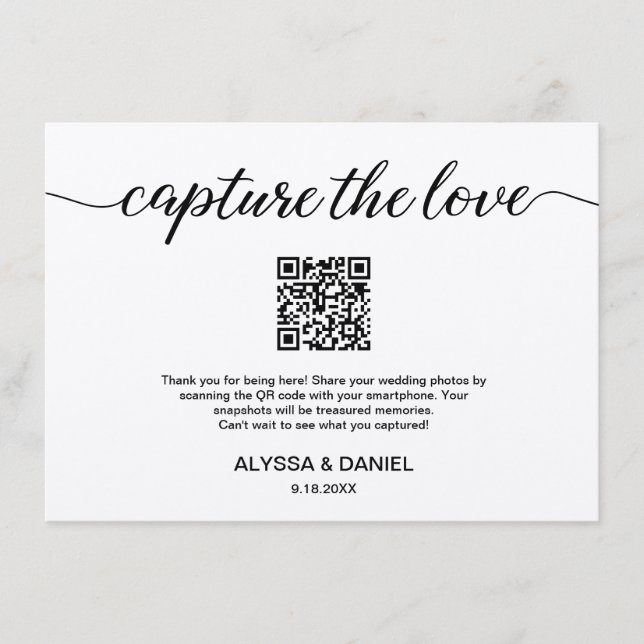 Capture the love QR code wedding photo sharing Enclosure Card (Front)