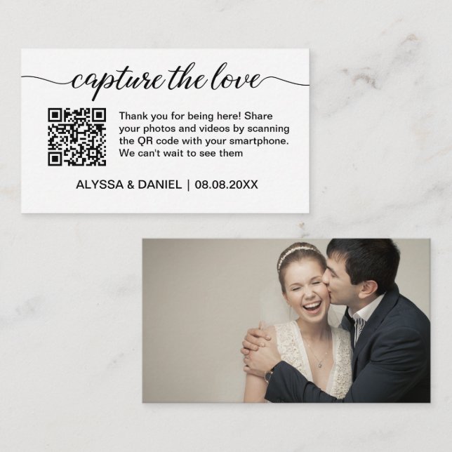 Capture the love QR code wedding photo sharing  Enclosure Card (Front/Back)