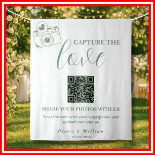 Capture The Love Sage Green QR Wedding Backdrop Tapestry