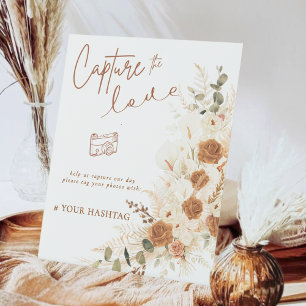 Capture the Love Terracotta QR Wedding Hashtag Pedestal Sign