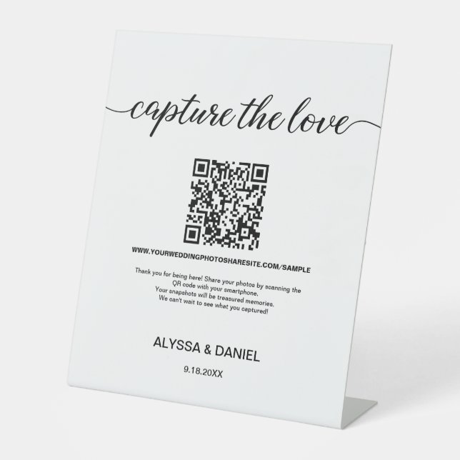 Capture the Love Wedding QR Code Photo sharing Pedestal Sign (Front)