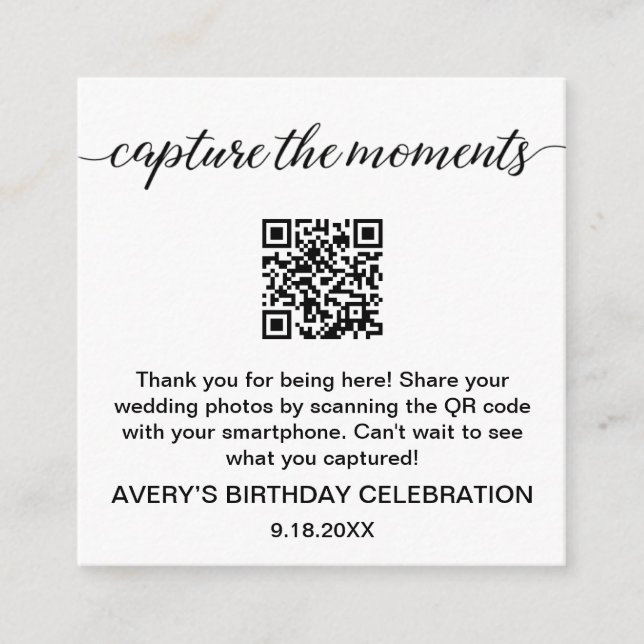 Capture the Moments QR Code Photo Sharing  Enclosure Card (Front)