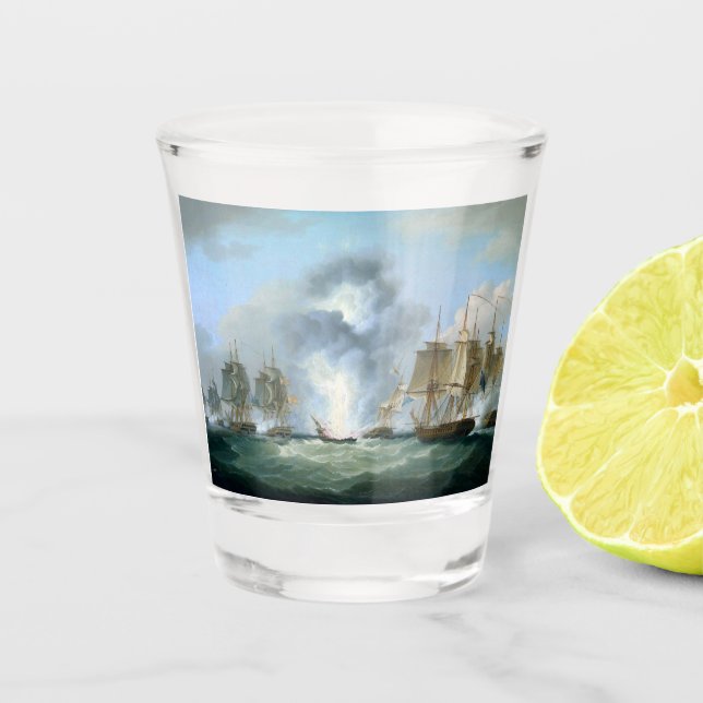 Capturing Spanish treasure ships 1804 Shot Glass (Front)