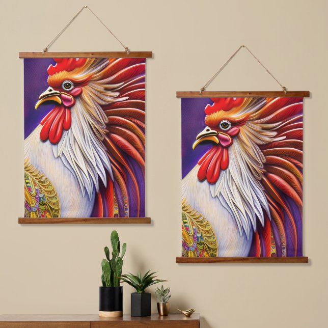 Capturing the Rooster's Elegance Hanging Tapestry (Asymmetrical)