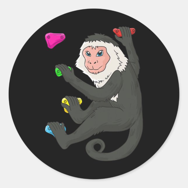 Capuchin Monkey Bouldering Climbing Wall  Classic Round Sticker (Front)