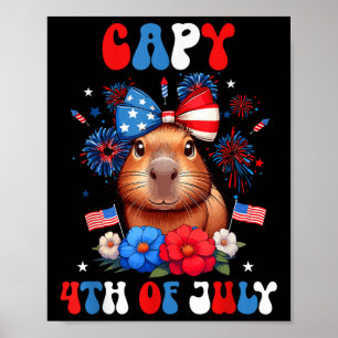 Capy 4th July Capybara Patriotic Floral Costume Gi Poster