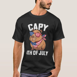 Capy 4th of July Capybara American Flag Sunglasses T-Shirt