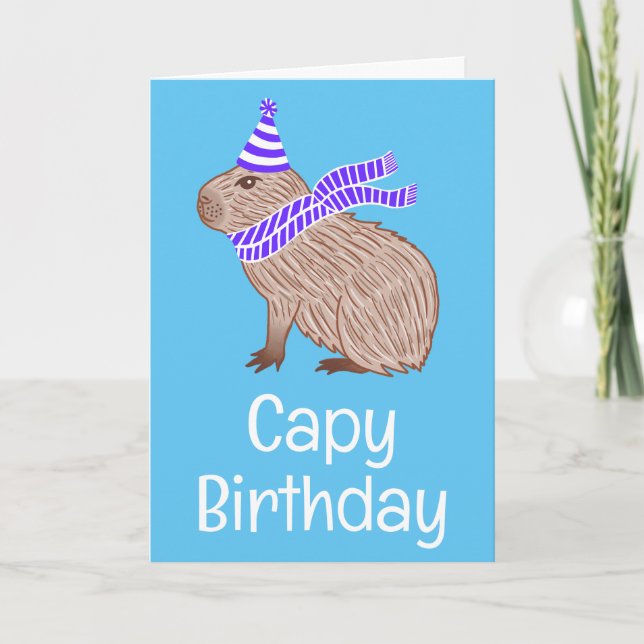 Capy Birthday Funny Capybara Lover Blue Greeting Card (Front)